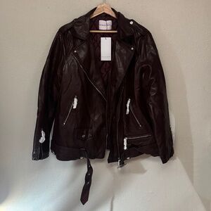 Azalea Wang Aurelia Burgundy Moto Jacket